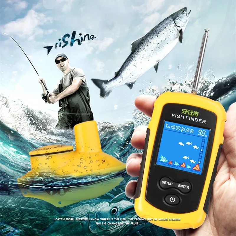Fishing Depth Finder - Drahtloser Sonar-Angeldetektor, Bildschirmfarbtiefe, 40 m Entfernung,